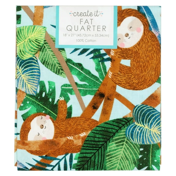 Create It 18"x21" 100% Cotton Sloth Precut Sewing & Craft Fabric, Blue 1 Piece