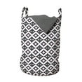 thumbnail image 1 of Abstract Laundry Bag, Continuous Intertwined Circles and Stripes Illustration on Plain Backdrop, Basket with Handles Drawstring Closure for Laundromats, 13" x 19", White and Eggplant, by Ambesonne, 1 of 4