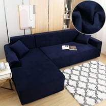 TOPCHANCES Thick Velvet Sofa Slipcovers, 2 Pieces Stretch L-Shaped Sectional Sofa Covers, 3 Seats 3 Seats Corner Couch Cover ( Navy Blue )