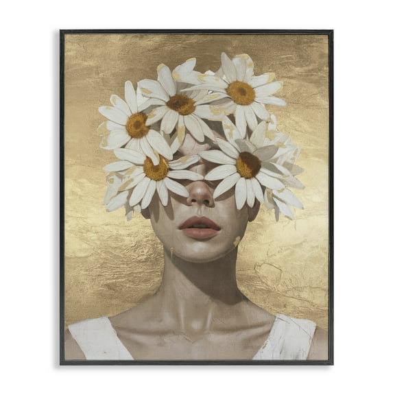 Stupell Industries Daisy Adorned Woman People Painting Black Framed Art Print Wall Art, 11 x 14