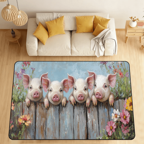 CURLYOOT Cute Pig Farmhouse Area Rugs for Living Room Bedroom, 4' 10" x 6' 8" Washable Rug, Floor Carpet with Non Slip Backing for Dining Room Indoor