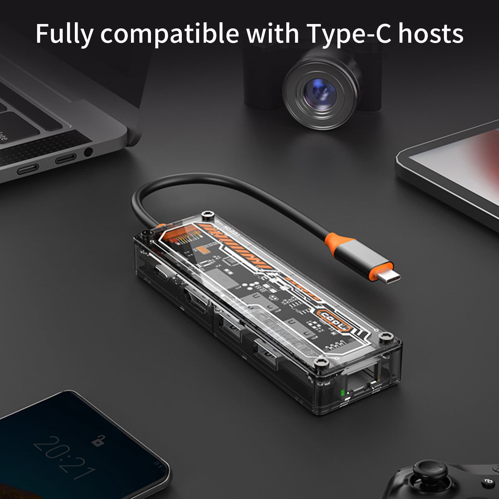 4 Port USB C Hub,5-in-1 Usb C Hub Multiport Adapter, 5Gbps High-Speed Data Transmission Speed, 100W Fast Charge &100Mbps RJ45, Compatible with Computers, Mobile Phones and Tablets