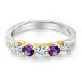 thumbnail image 3 of Gem Stone King 925 Silver and 10K Yellow Gold White Moissanite and Purple Amethyst Wedding-Bands Ring for Women | 0.80 Cttw | Round 3.5MM | Gemstone Birthstone | Size 7, 3 of 7