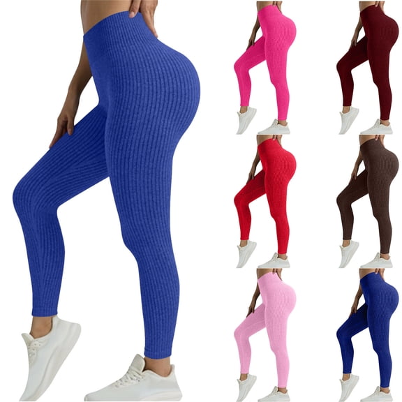 Vekome Running Leggings for Women High Waisted Butt Lift Yoga Pants Seamless Solid Lightweight Tights Blue L
