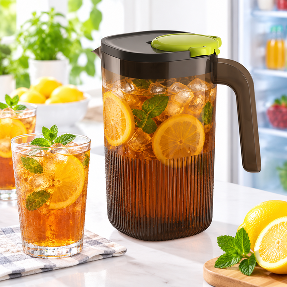 Large Capacity Plastic Water Pitcher with Lid, High-Temperature Resistant Beverage Dispenser for Cold Drinks, Iced Tea & Summer Refrigerator Black