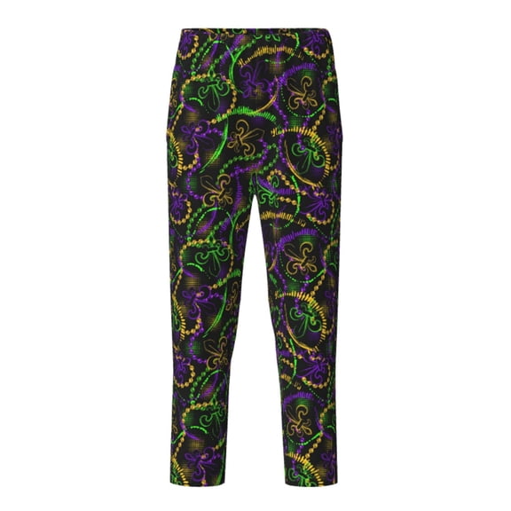 Xecao Neon Mardi Gras Print Teenagers' Pajama Pants Long Sleep Pants Soft Elastic Waist Pajama Bottoms Elastic waist with 2 Pockets 5-16 Years-XS(5-6)
