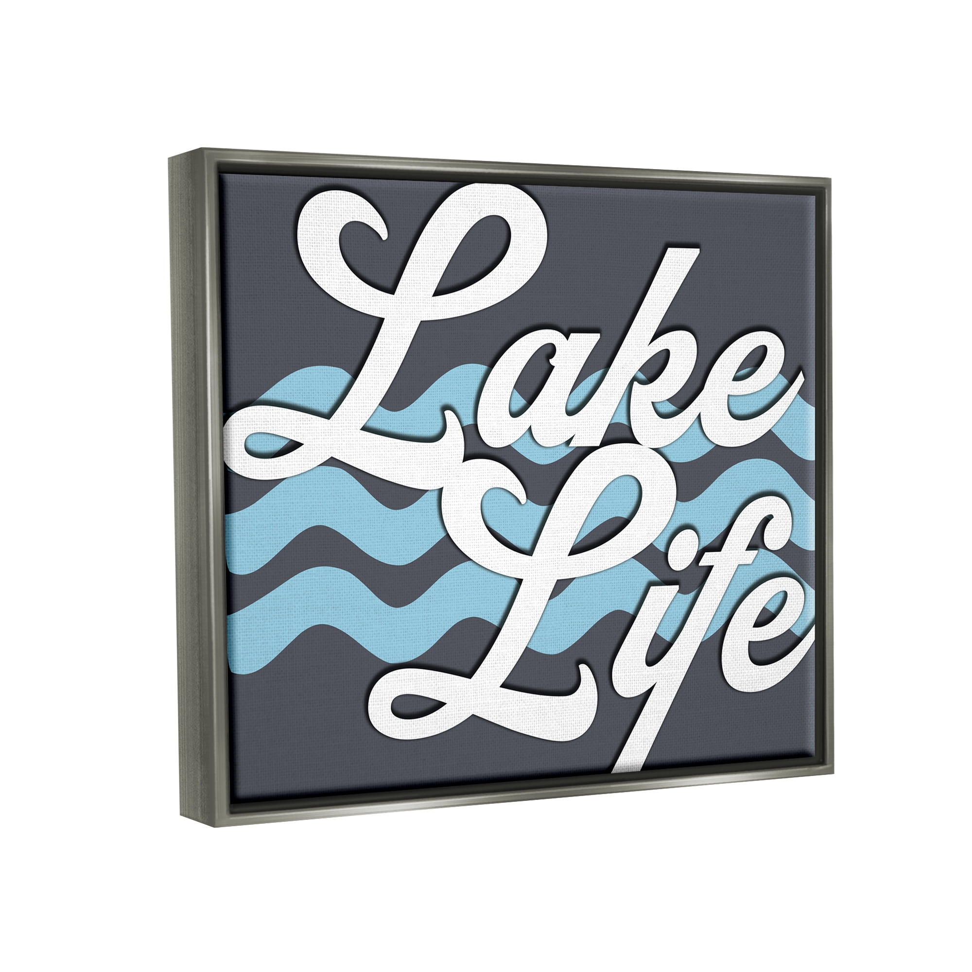 Stupell Lake Life Water Waves Phrase Landscape Painting Gray Floater Framed Art Print Wall Art