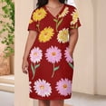 thumbnail image 3 of Red Background Floral Daisy Pattern Summer Sundress for Curve Women Casual Pattern Plus Size V Neck Short Sleeve Loose Fit Oversize Dresses, 3 of 5