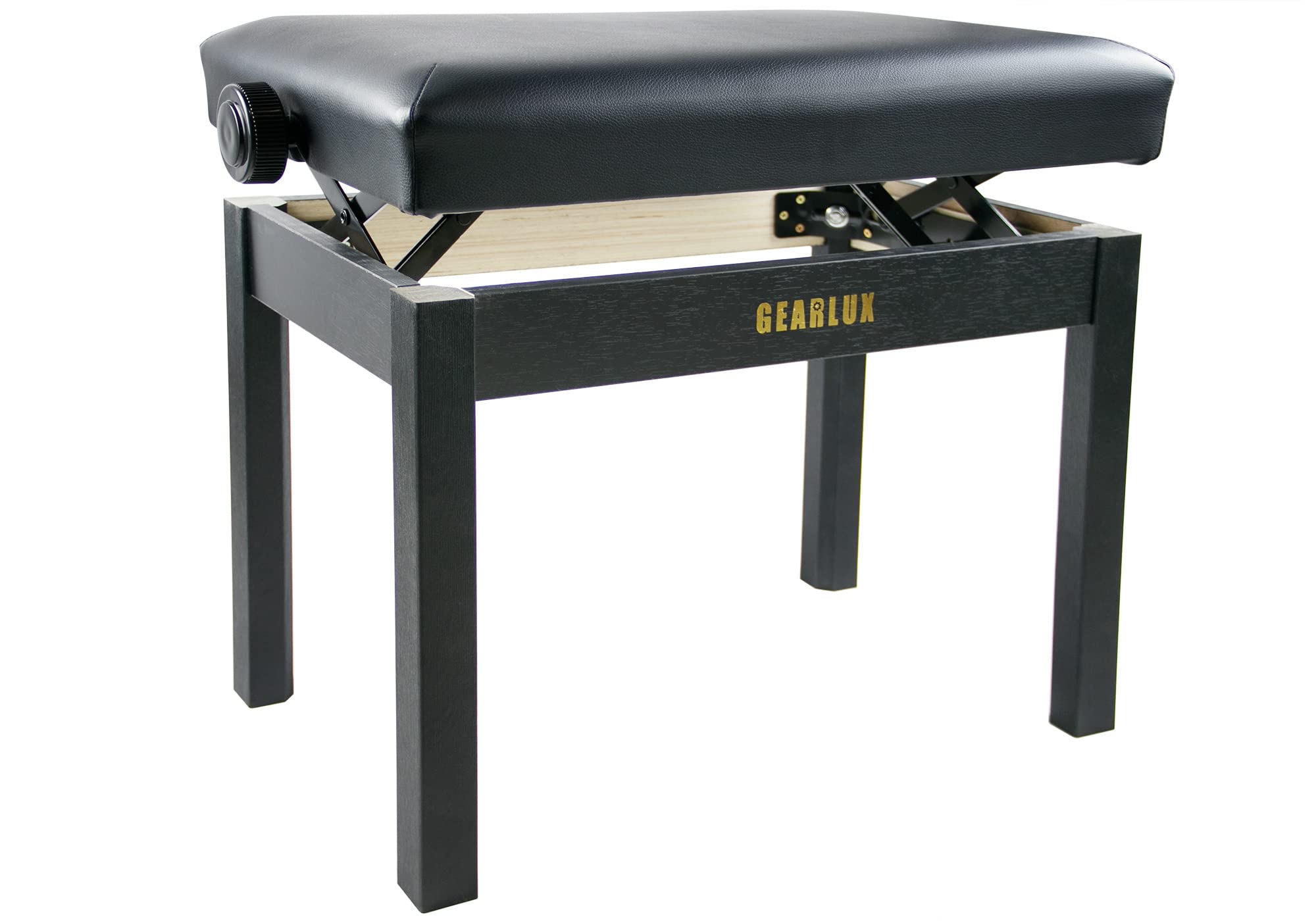 Gearlux Non-Skid Adjustable Height Piano Bench with Padded Cushion - Black