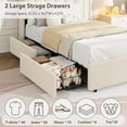 thumbnail image 5 of IdealHouse LED Twin Size Bed Frame with Storage Headboard, Boucle Upholstered Platform Bed for Girls, 2 Drawers & Bookcase, No Box Spring Needed, White, 5 of 7