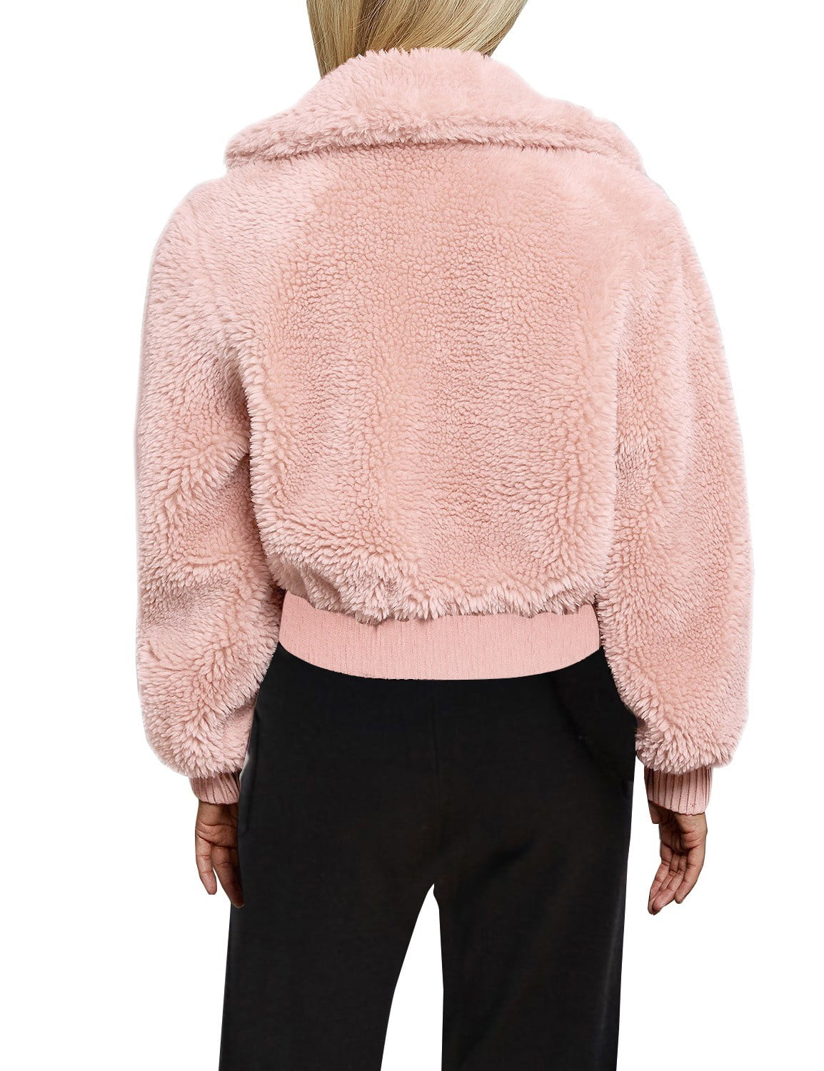 FANCYINN Womens Teddy Cropped Faux Fur Jacket Furry Lapel