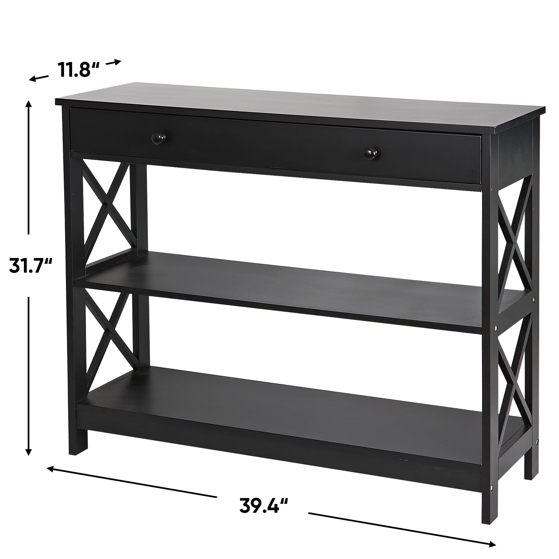 HomGarden 3-Tier Narrow MDF Console Table W/Drawer & Shelves, Modern Sofa Entryway Table, Black