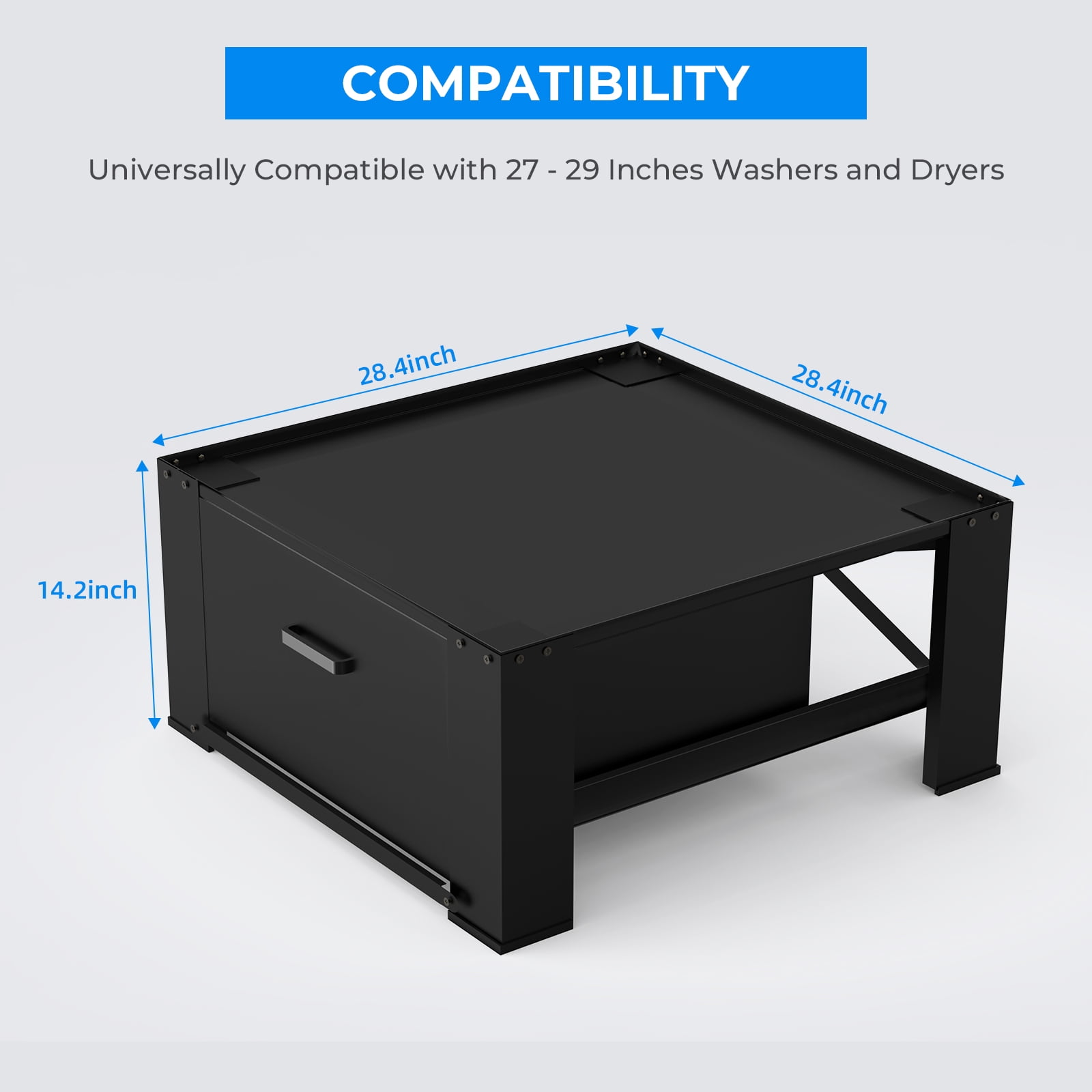 28.4" Washing Machine Pedestal with Drawer and Upper Panel Matalde Laundry Pedestal Upgraded Design, Washer and Dryer Stand, Black