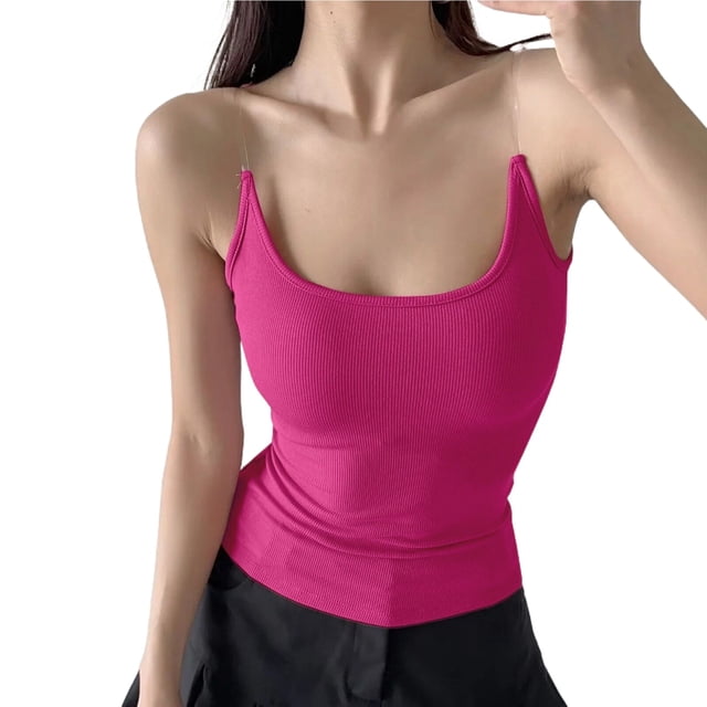 Camiseta sexy sin mangas con tirantes para mujer - Top corto ajustado con relleno extraíble, sujetador deportivo sin costuras para yoga