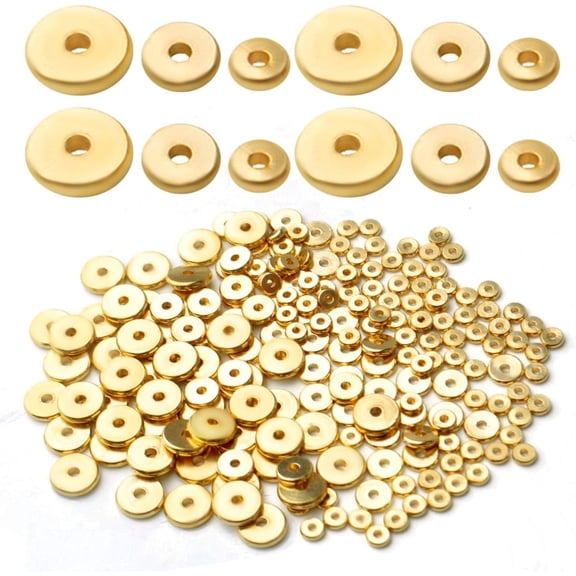 200pcs 4mm/6mm/8mm Gold Flat Round Spacers Beads Brass Rondelle Disc Spacers Loose Beads Jewelry Bead Spacer for DIY Bracelet Jewelry Crafts Making