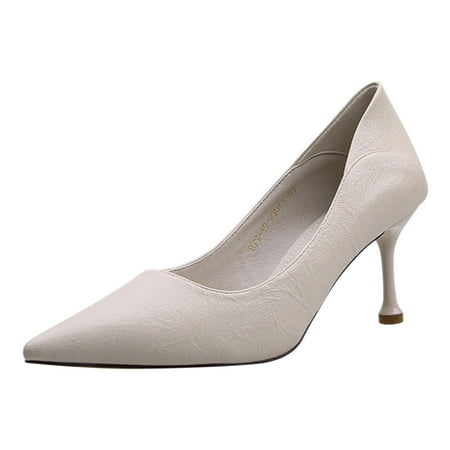 Lovskoo 2024 Women s Leather High Heels Pumps Pointed Toe Stiletto-Heelss Soft New Spring Summer Versatile Temperament Formal Work Shoes Beige