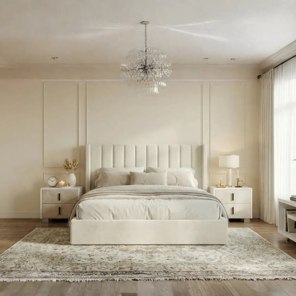 Velets King Bed Frame with Hydraulic Lift Storage, Upholstered Platform Bed, Tufted Headboard, Wood Slats, No Box Spring Needed
