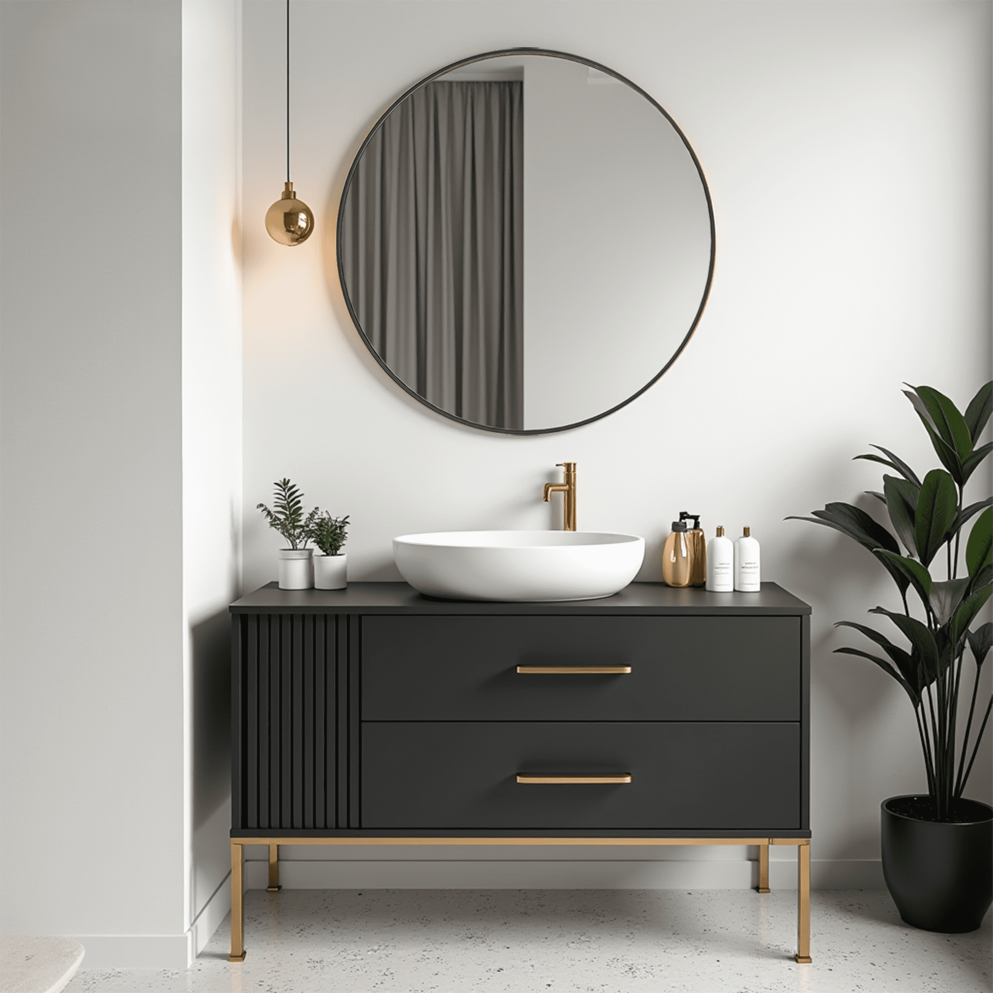 MAYEERTY 20" Round Wall Mirror - Aluminum Frame, Suitable for Vanity/Bathroom/Living Room, Black