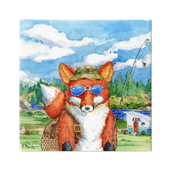 Stupell Industries Happy Camper Red Fox Fisherman Painting Gallery Wrapped Canvas Print Wall Art, Design by Paul Brent