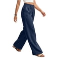 thumbnail image 5 of Levmjia Women Wide Leg Pants High Waisted Solid Color Casual Lounge Pants with Pockets Elastic Waist Flowy Straight Leg Trousers, 5 of 7