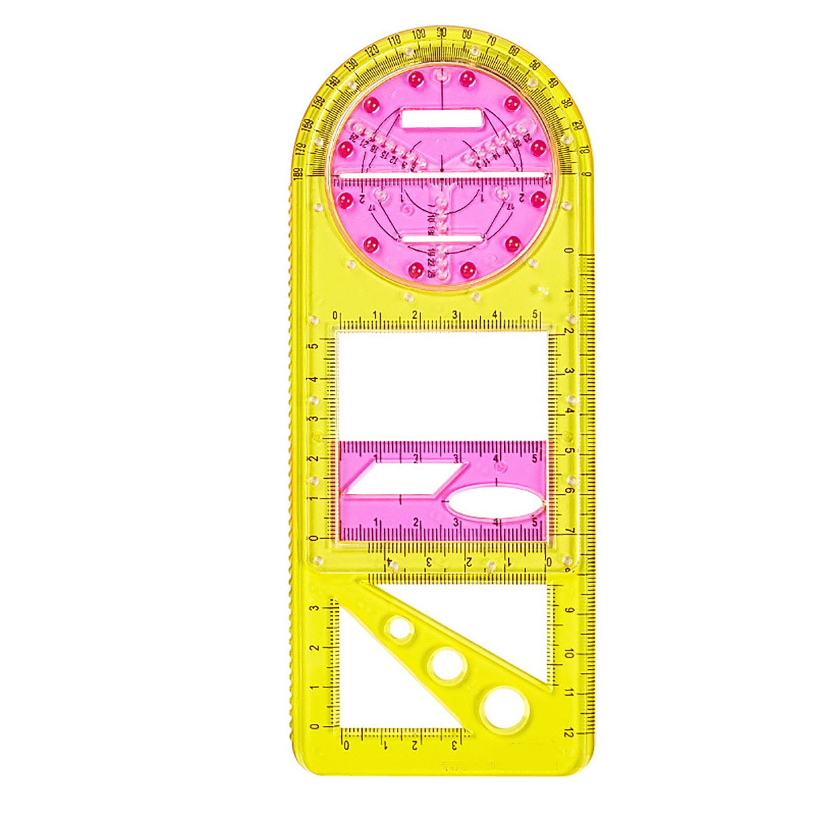 OIAGLH 4 Pcs Multifunctional Geometric Ruler Drawing Tools Plastic Ruler Set Mathematics Measuring Circle Drawing Rulers