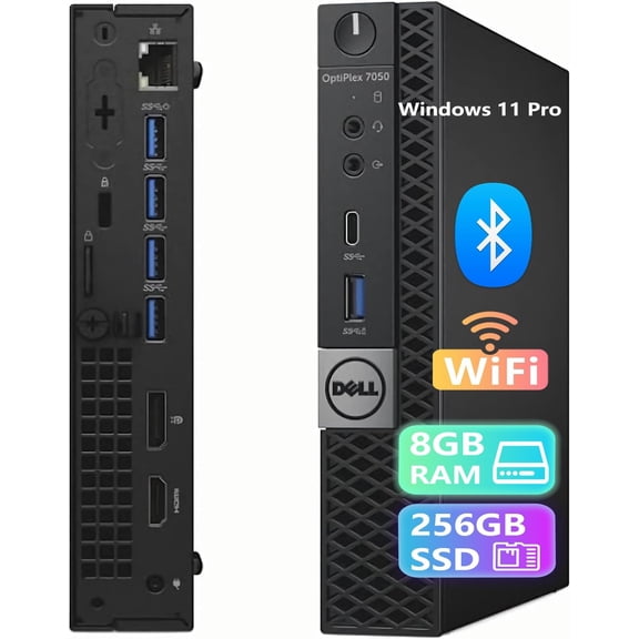 Restored Dell Optiplex 7050 Mini Desktop PC Computer, Core i7-6700T, 8GB RAM, 256GB SSD, Keyboard, Mouse, USB WiFi+BT, Windows 11 Pro