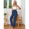thumbnail image 6 of Chiclily Women's Wide Leg Pants with Pockets Navy Blue Large Casual Work Trousers with Removable Belt, 6 of 8