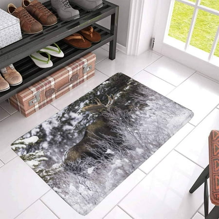 Pop Bull Moose Hidden In Srubs In Winter Doormat Entrance Mat