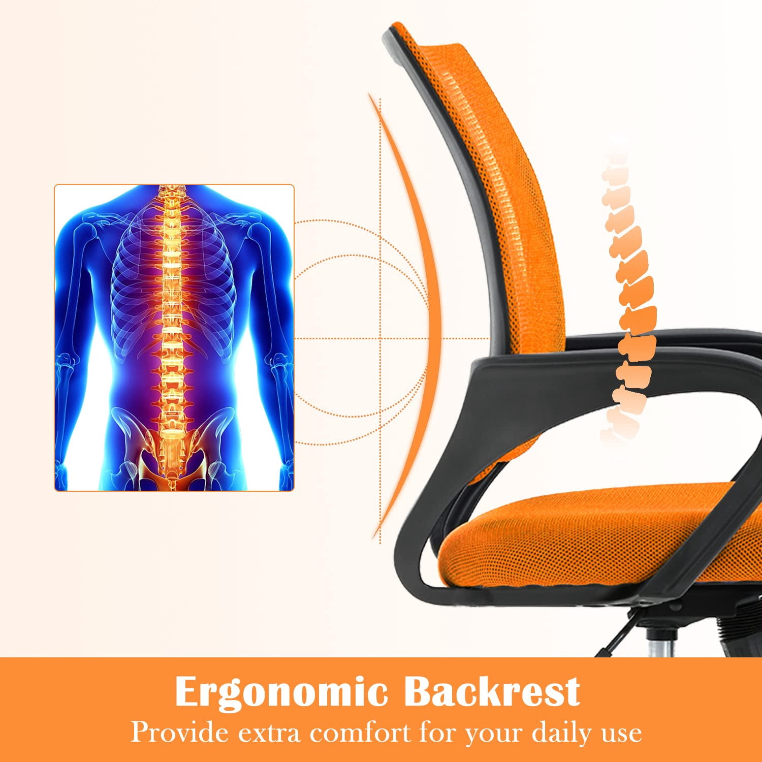 CL.HPAHKL Mesh Computer Desk Chair, Ergonomic Office Chair with Lumbar Support & Armrests Mid Back Swivel Rolling Task Chair for Home Office Study Gaming, Orange