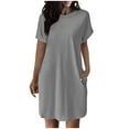 thumbnail image 2 of Zorckvet Solid Color Dresses for Women with Pockets Midi Crewneck A Line Dressy Fashion Short Sleeve Womens Dress, 2 of 6