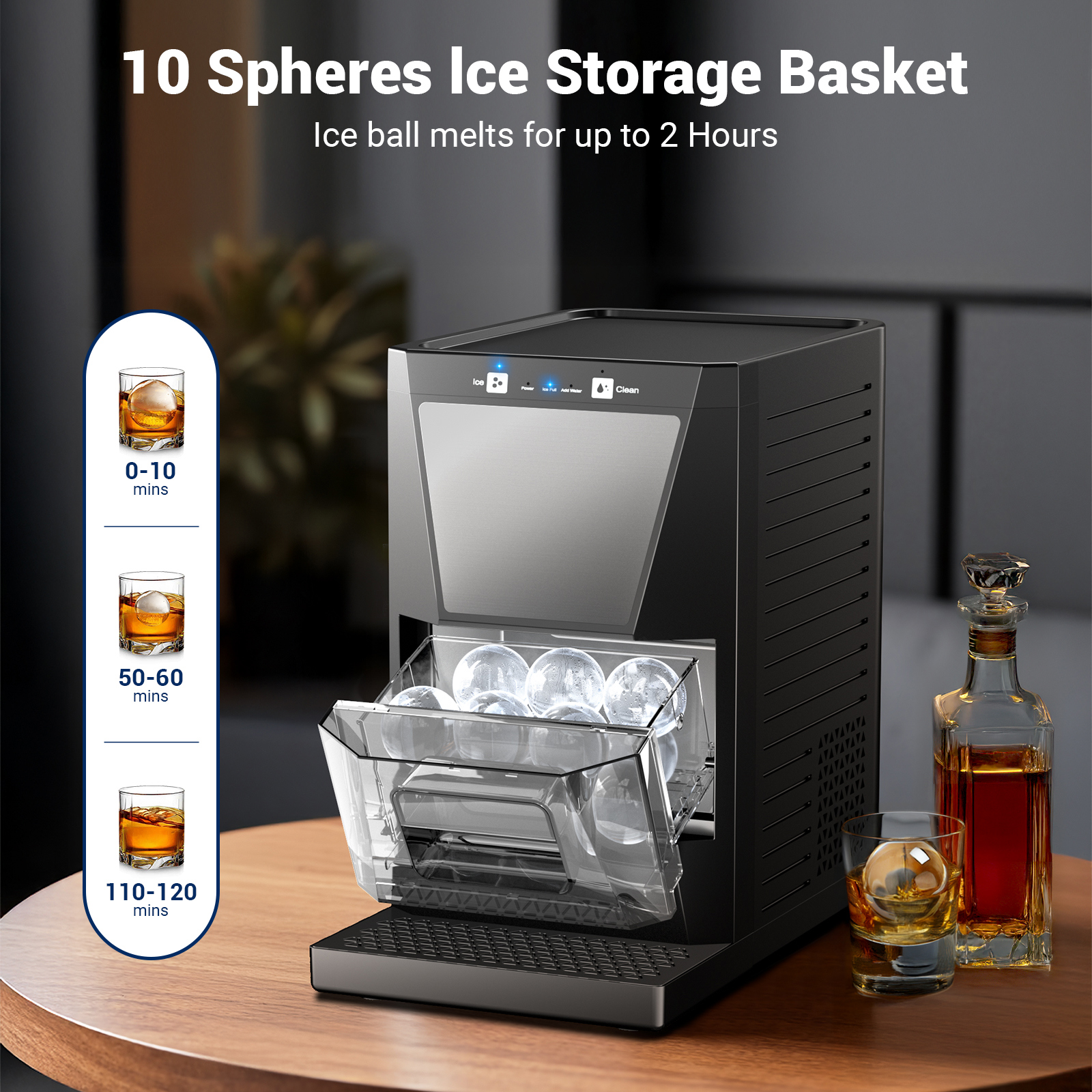Sphere Ice Machine, 2 pcs/40mins, Clear Ice Ball Maker with Ice Tong & Self-Clean, 36 pcs/Day, Quiet Home/Bar/Party Ice for Whiskey Bourbon Parties