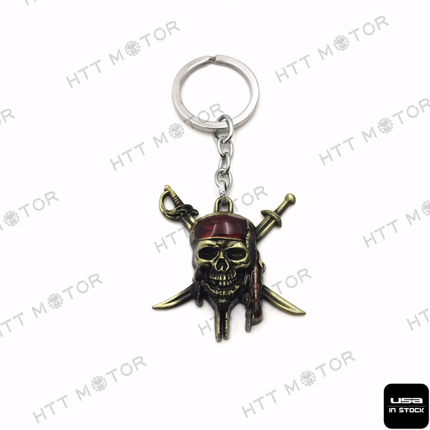 Pirates of the Caribbean Skull Bronzetone Movie/TV Charm Pendant Key Chain Ring 
