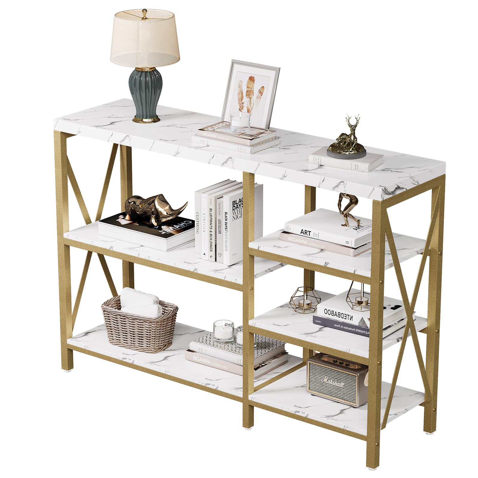 Modern Marble Console Table, Faux Marble Entryway Table Narrow Sofa