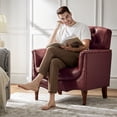 thumbnail image 3 of Midcentury Genuine Leather Armchair Upholstered Lounge Chair Button Tufted Nailhead Trim Red, 3 of 9