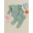 thumbnail image 4 of Suealasg Newborn Girl Fall Outfits 2Pcs Baby Girl Clothes Set Plush Letter Embroidery Ribbed Long Sleeves Romper and Elastic Pants 3 6 9 12 18 Months Infant Girls Autumn Clothing, 4 of 9