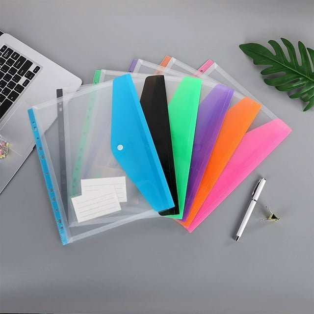 Binder Pouch, Document Organizer, A4 Loose Leaf File Storage, 11-Hole, Plastic, Snap Button, Office Supplies, 1-Pack