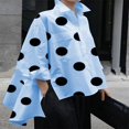 thumbnail image 2 of Fimkaul Women's Button Down Shirts Winter Fall Plus Size Long Sleeve Casual Tops Polka Dot Printed Chiffon Temperament Lapel Shirt Blouse Blue M, 2 of 3