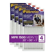 Filtrete 20x30x1, MERV 12, Advanced Allergen Reduction HVAC Furnace Air Filter, 1500 MPR, 4 Filters