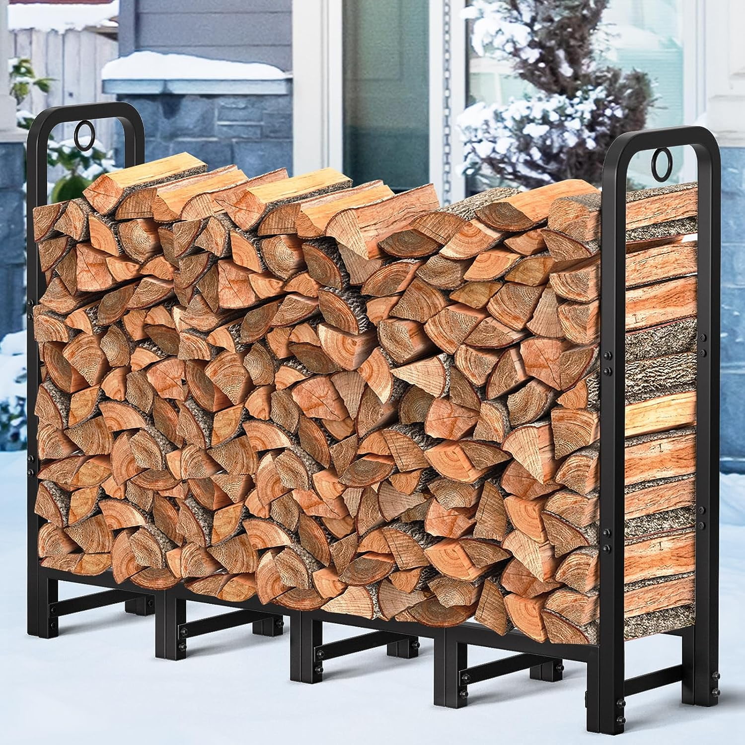 Amagabeli 4ft Firewood Rack Outdoor Log Rack Holder Fireplace
