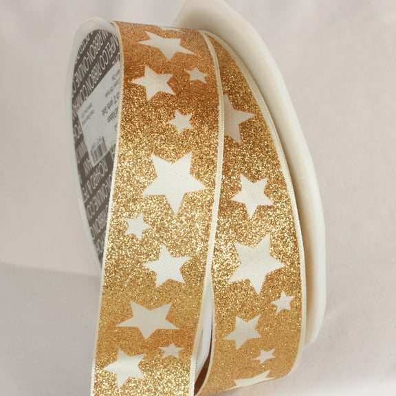 Gold and White Stars Wired Craft Ribbon 1.5" x 27 Yards