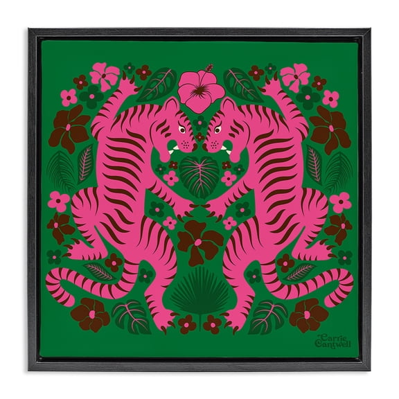 Stupell Industries Bohemian Tropical Tigers Pattern Black Floating Frame Canvas Art, 18 x 18, by Carrie Cantwell