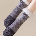 thumbnail image 5 of Fabrcox Unisex Fuzzy House Slipper Socks, Soft Plush Color Block, Non Skid Grips Fluffy Winter Indoor Crew Socks for Sleeping at Home (Gray), 5 of 8