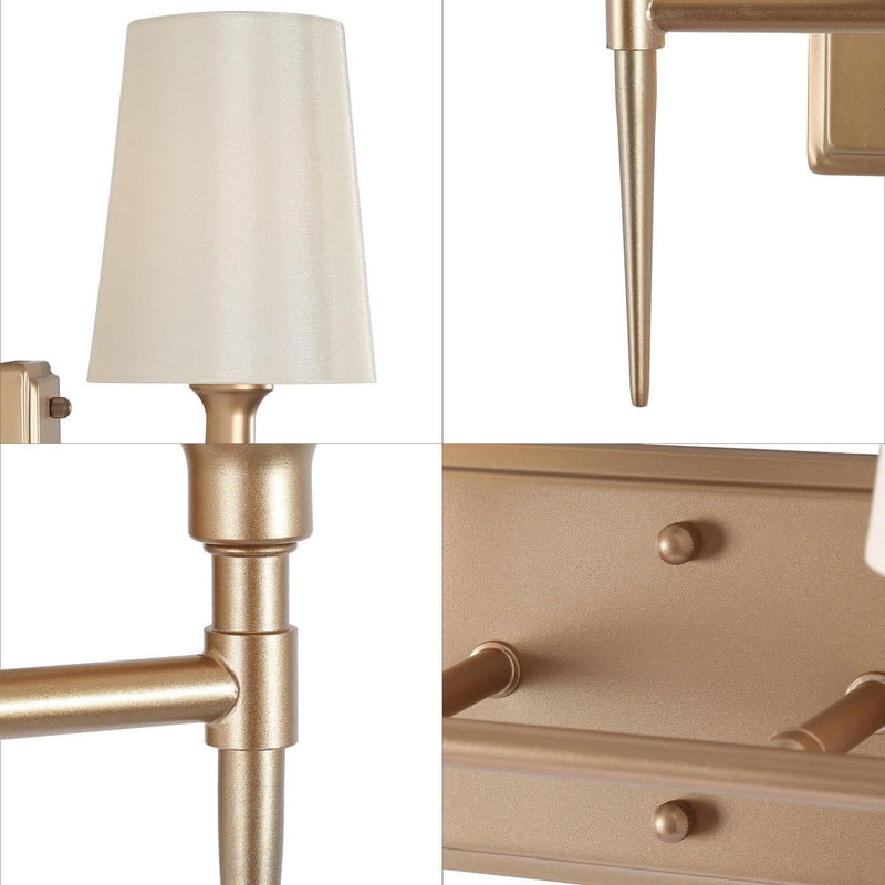 LNC 2-Light Gold and White Fabric Modern/Contemporary Bathroom Vanity Light Bar