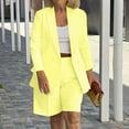thumbnail image 3 of Scyoekwg Women Blazer Outfit Business Office Work 2 Piece Sets Long Sleeve Tops Shorts Athletic Outfits Casual Matching Outfits Fashion Two Piece Set Suit (Yellow,XL), 3 of 6