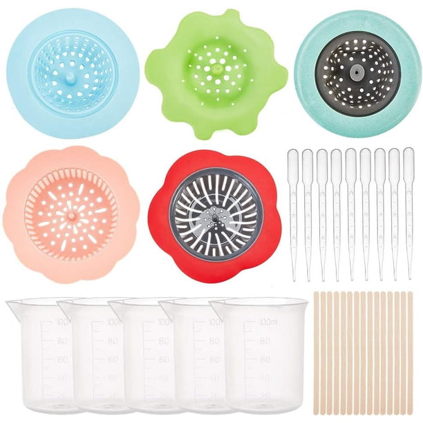 Kit de 70 piezas de suministros para arte de vertido de acrílico, 5 coladores para verter pintura, 5 tazas medidoras, 50 varillas de madera para mezclar, 10 goteros