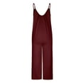 thumbnail image 4 of Htigea Jumpsuits for Women Sleeveless Spaghetti Strap Ribbed Overall Jumpsuit V Neck Summer Romper with Pockets 2025 Wine,XXL, 4 of 5