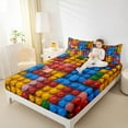 thumbnail image 4 of jejeloiu Building Blocks Full Size Sheets,Colorful Geometric Plaid Bed Sheets,Boys Games Sheet Sets,Super Cozy Bedroom Decor,4 Pieces, 4 of 7