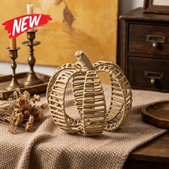 Halloween Decorations Savings, Halloween Rattan Pumpkin Decor, Hand Woven Plastic Pumpkin Ornament for Halloween Decorations Indoor, Reusable Halloween Tabletop Decor for Fall Shelf Mantel Display