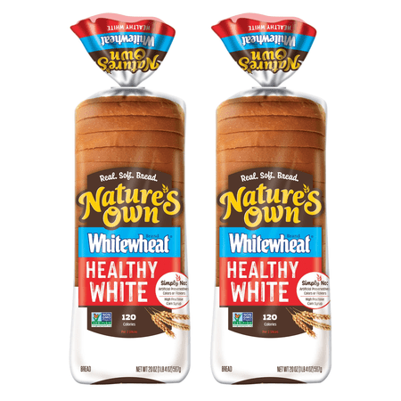 Nature's Own WhiteWheat Healthy White Bread, Sliced White Bread Loaf, 20 oz, (Pack of 2)