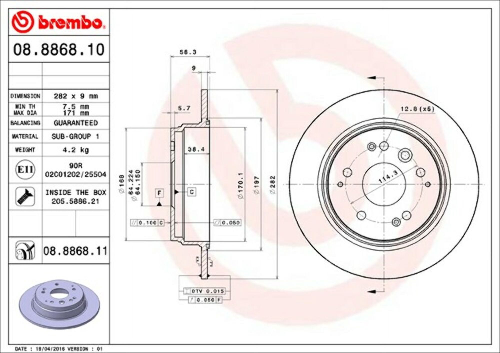Brembo 08.8868.11 BRAKE ROTORS Fits select: 2006 ACURA 3.2TL, 2004-2005 ACURA TL